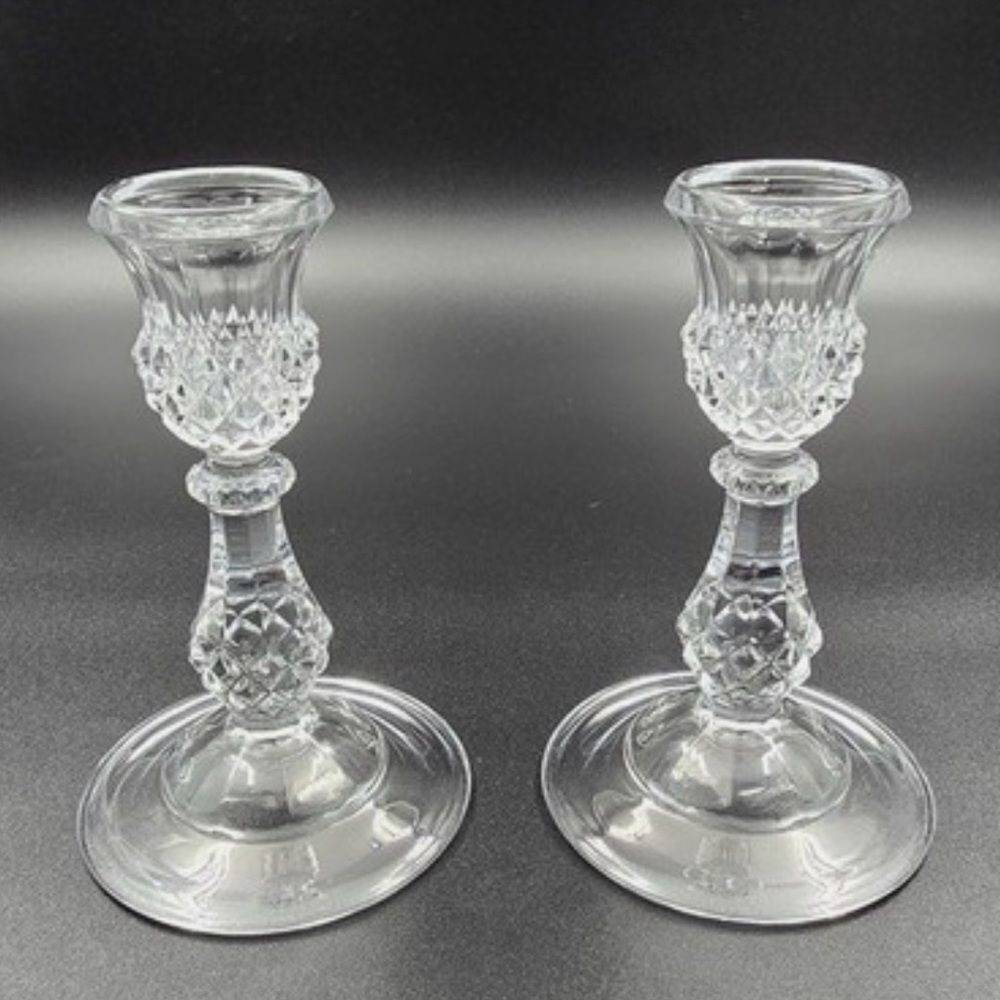 Longchamp Cristal D'Arques Pattern Set of 2 Crystal Candlesticks Made in France